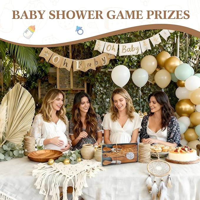 1 Set Bridal Baby Shower Cheese Prizes Wooden Square Board Gift Set Knives Forks Thank You Tags with Box for Guests for Valentines Bridal Baby Shower Housewarming (Olive Wood)