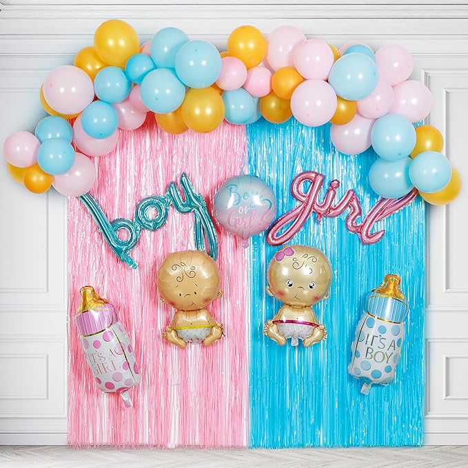 Baby Gender Reveal Balloons Party Decorations Supplies, Baby Shower Balloons Party Decorations, Pink, Blue, Yellow Latex Balloons, Shaped Balloons, Cupcake toppers, Foil curtains. Boy or Girl party