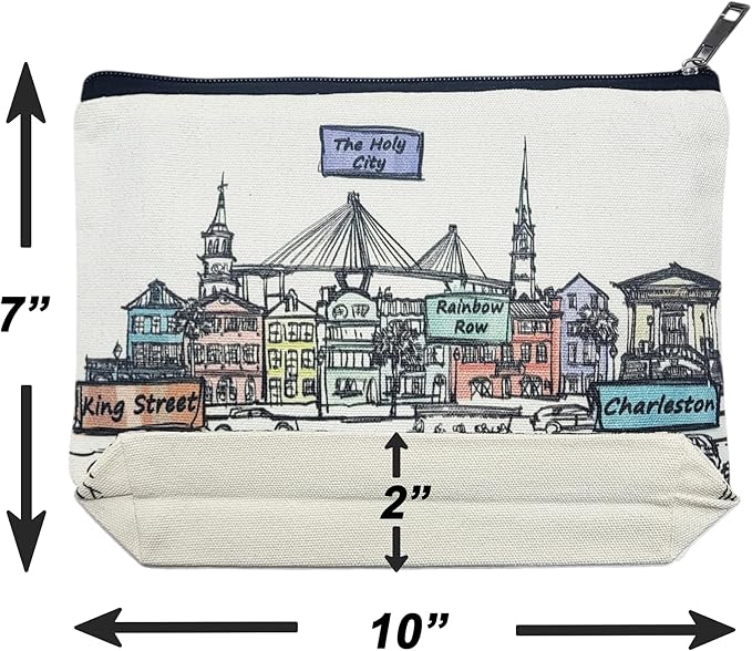 Cities Around the World Artwork Cosmetic Bag Series – Designed in USA, Travel Makeup Bag with Zipper, Souvenir Gift for Women, Artwork Organizer for Purse or Toiletry (Charleston)