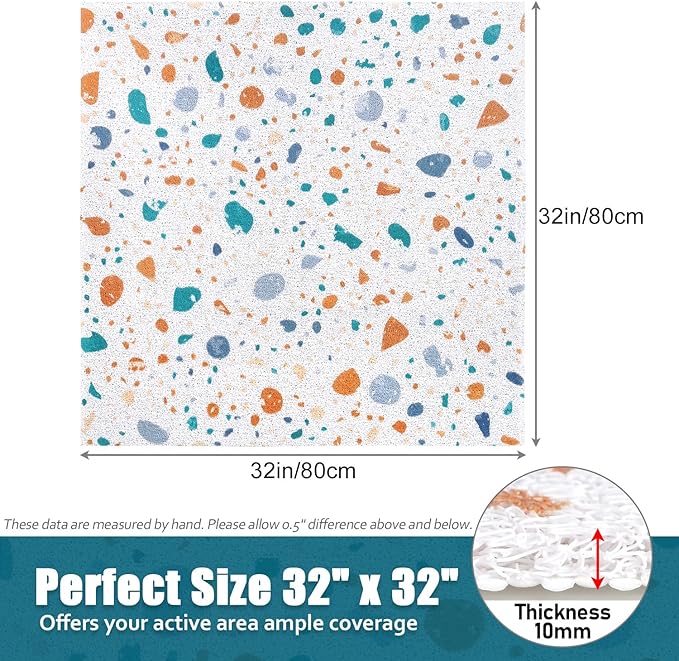 Shower Mat Non Slip - 32x32 Inch Soft Comfort Bath Mat with Drainage Holes, PVC Loofah Massage Bathmat for Shower, Tub, Bathroom, Wet Areas, Quick Drying