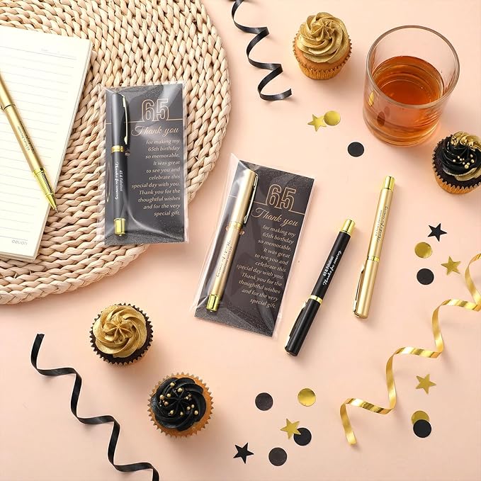 50 Set 65th Birthday Party Favor for Guest Anniversary Party Favor with Black and Gold Ballpoint Pens and Thank You Cards for Women Men Birthday Anniversary Appreciation Gifts