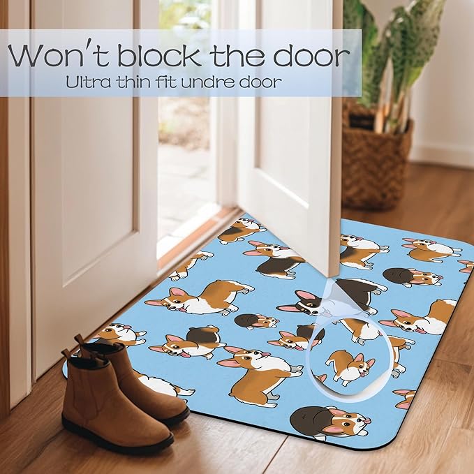 Cute Puppy Dog Bathroom Rug 29.5"x17",Quick-Drying Super Absorbent Diatomite Bath Mat with Non-Slip Backing, Thin Washable Bathroom Floor Mat Fits Under Door for Shower, Sink, or Tub