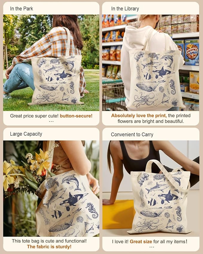 Miss Adola Aesthetic Tote Bag for Girls - with Magnetic Buckle and Zipper Inner Pocket for Women Lady Canvas Cotton Tote Bag