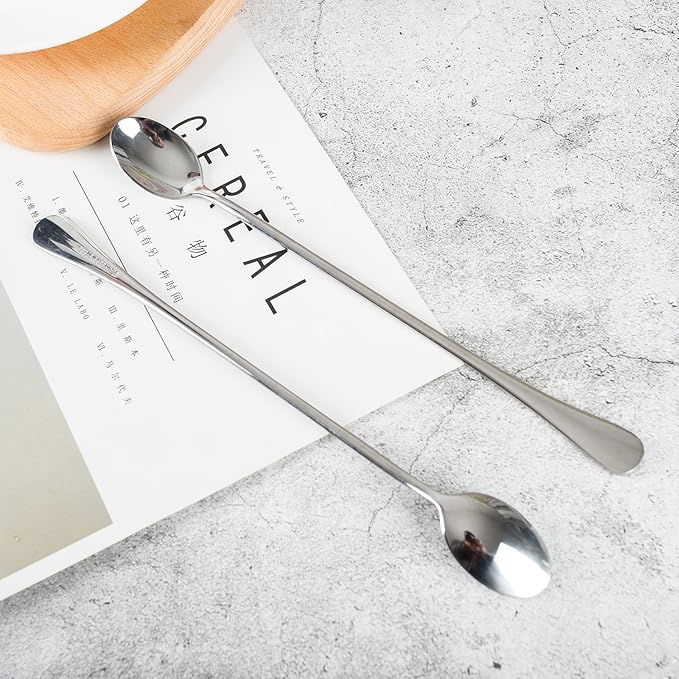 Long-handled ice tea spoon, cocktail stir spoons, stainless steel coffee spoons, ice cream scoop Set of 8 (9 IN)