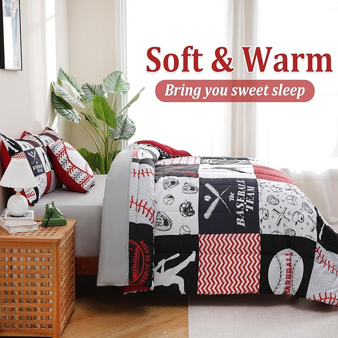 6 Pcs Baseball Bedding Sets Sports Full Comforter Set with Sheets for Boys Kids Teens