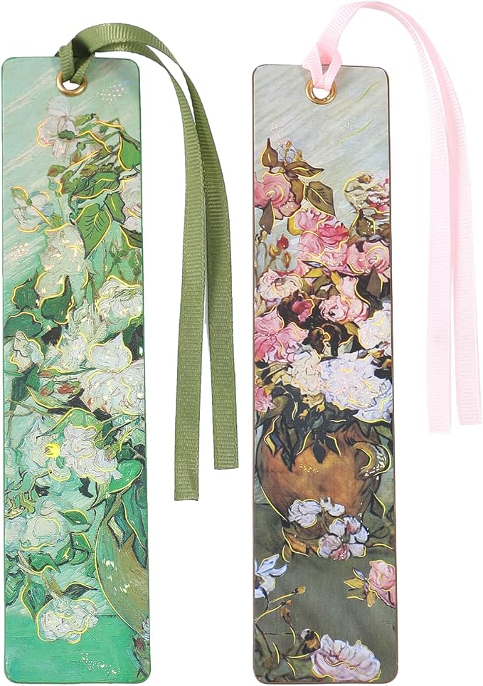 2Pcs Oil Painting Bookmarks for Women, Bookmarks Set for Book Lover, Book Marks for Reading, Vintage Book Marks for Kids Students Classroom Gift for Teacher Pink Roses & Roses