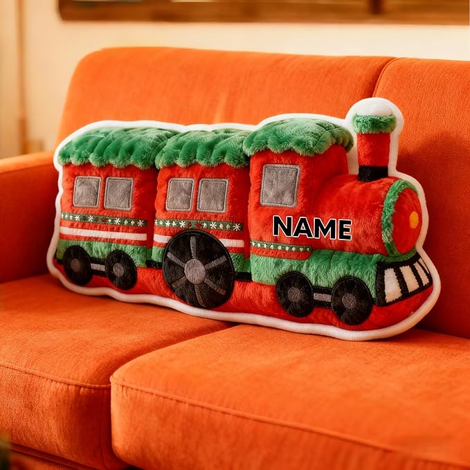 Personalized Train Shaped Pillow, Custom Name Plush Stuffed Pillows, Suitable for Beds, Sofas, Bedrooms, Living Rooms Custom Decorative Cushion Gifts for Birthday and Anniversary