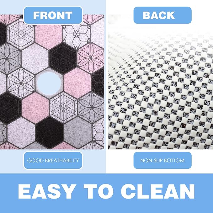 Square Shower Mat 23x23 Inch Non-Slip with Drain Hole, Shower Floor Mats for Bathroom, PVC Loofah Stall Mat, Secure Boho Bath Mats