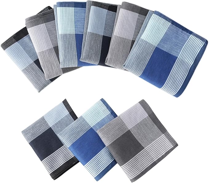 HOULIFE Mens Handkerchiefs Soft Cotton Plaid Handkerchief for Men, Classic Checkered Pattern Hankies in Assorted 6/12 PCS