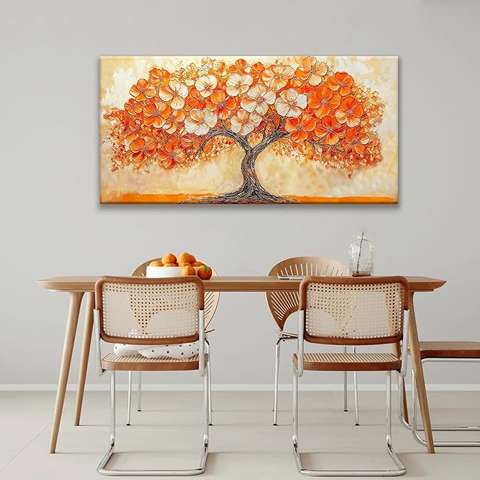 Suconvng Canvas Art Wall Decor Orange Tree Abstract Wall Art For Living Room Picture Modern Landscape Abstract Art Painting Home Wall Decor 24" X 48" Bedroom Office Artwork