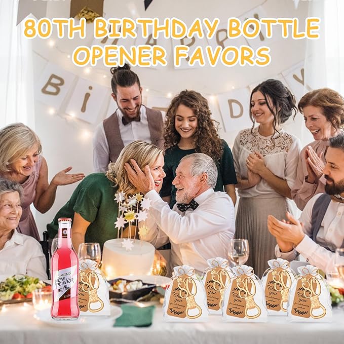 50Pcs 80th Birthday Bottle Opener Set, 80th Golden Bottle Openers Birthday Personalized Party Favors 80th Wedding Anniversaries Souvenirs Favors for Guests Gifts Decorations（80th）