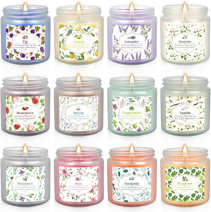 12 Pack Scented Candles with Added Natural Essential Oils, 3.05oz, Suitable for Various Festivals, Parties, Yoga, and Home Scene