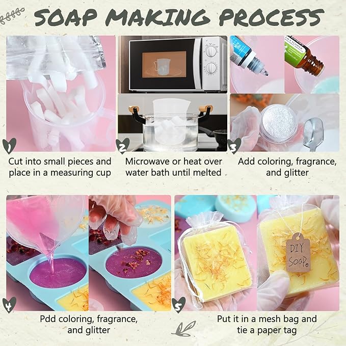 Jcoos DIY Soap Making Kit, Soap Making Kit for Adults Kids, Make Your Own Soap Making Supplies, Shea Butter Glycerin Base, Mold, Dried Flowers, Dye, DIY Scents Crafts, Christmas Gifts