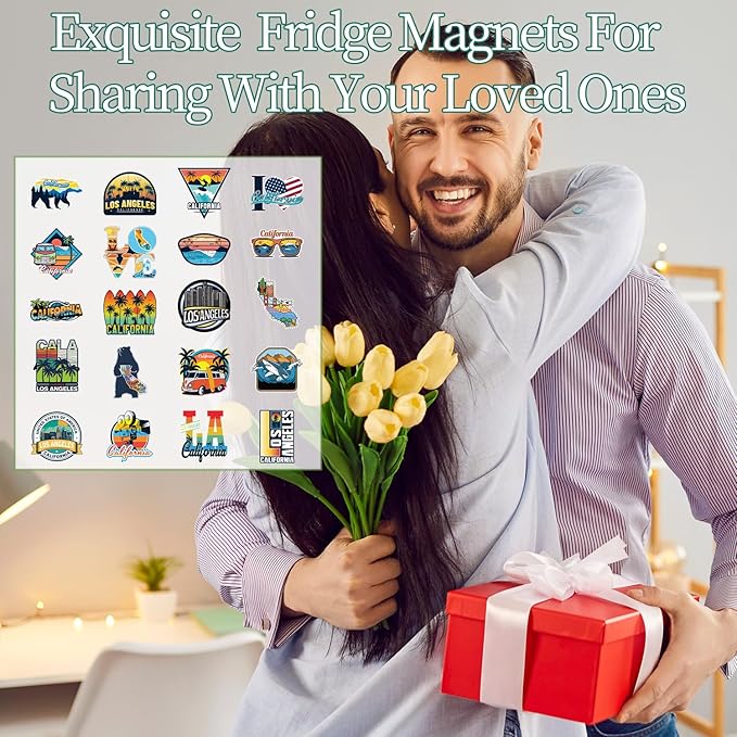 California Fridge Magnet Stickers - 20 Pcs Los Angeles Refrigerator Magnet USA State California Souvenirs Gifts Refrigerator Stickers for Home Kitchen Office Cruise Door Decor