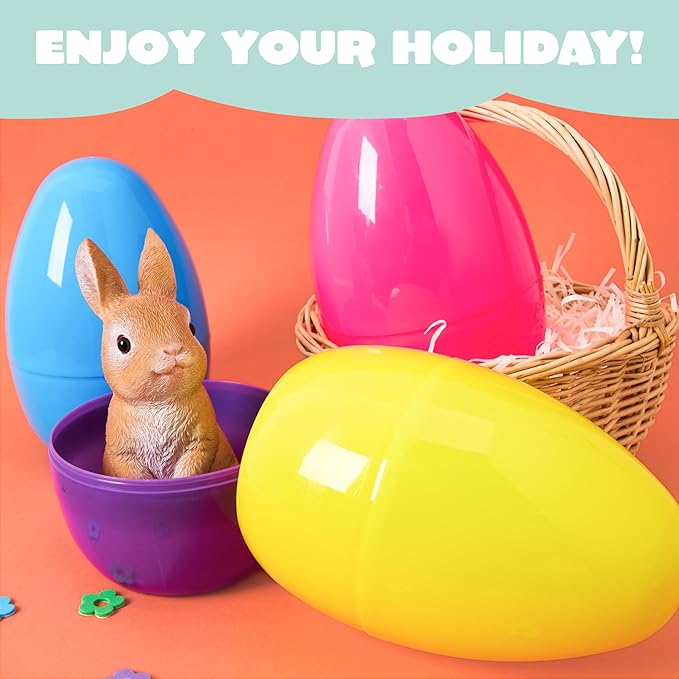 JOYIN 6 PCS 8" Jumbo Plastic Easter Eggs, Colorful Easter Fillable Eggs For Easter Theme Party Supplies, Easter Eggs Hunt, Basket Stuffers Fillers, Classroom Prize Supplies Toy