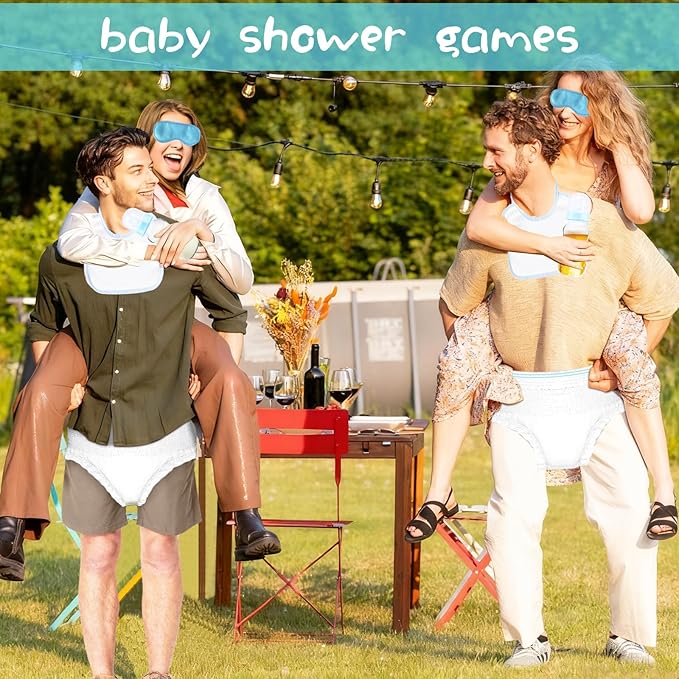 6 Sets Bottle Chug Baby Shower Games Plastic Baby Bottles Hat Disposable Diapers Gender Reveal Games Baby Changing Diaper Race Game Decorations (Blue)
