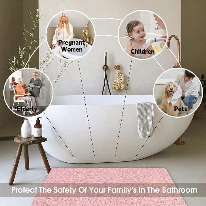 Non Slip Shower Mat, Comfortable Bath mat for Textured Surface,Quick Drying Easy Cleaning Shower Floor Mat for Wet Area,Without Suction Cups Pink 23 x 23