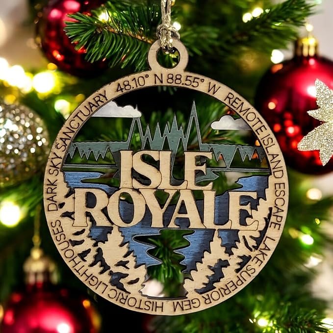 Isle Royale National Park Wood Ornament - Lake Superior Island Scene, Handcrafted 3" Christmas Decoration