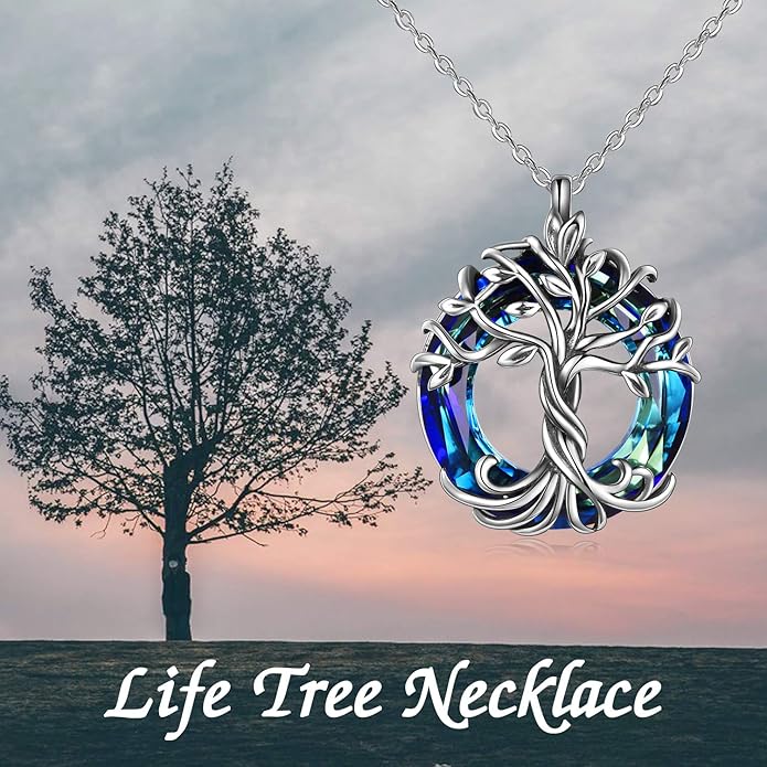 TOUPOP Tree of Life Necklace 925 Sterling Silver Family Tree Pendant Austrian Crystal Jewelry Valentines Day Birthday Gifts for Women Mom Wife Her