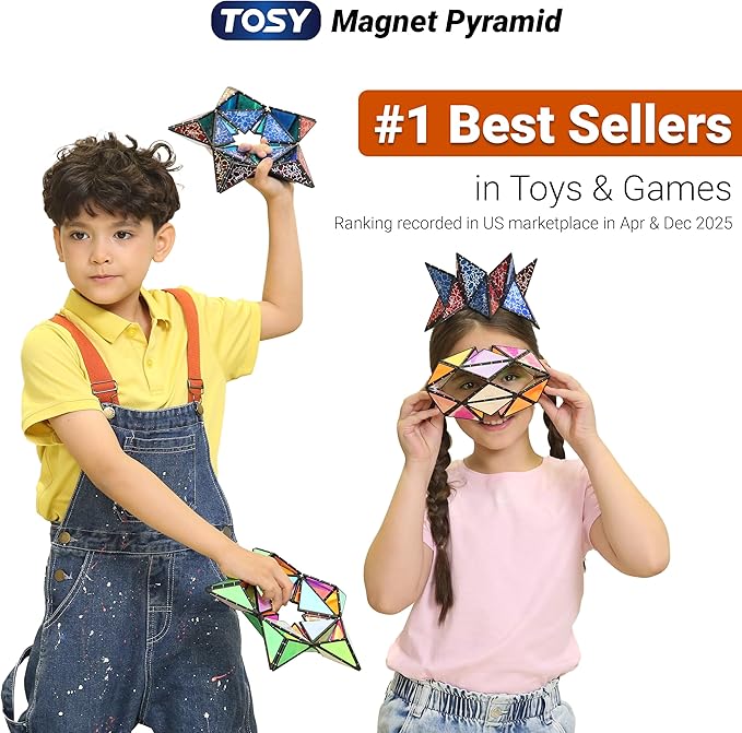 TOSY Magnet Pyramid Stone - 1 Cube Transforms into 1 Billion Shapes, 14 pcs (12 Puzzle pcs and 2 Spinners), 243 Magnets, Christmas Stocking Stuffers Gift for Kids, Creative Puzzle STEM Toy, 4-Pack