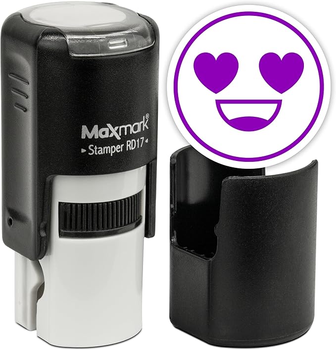 MaxMark Round Self Inking Emoji Stamp - in Love - Purple Ink