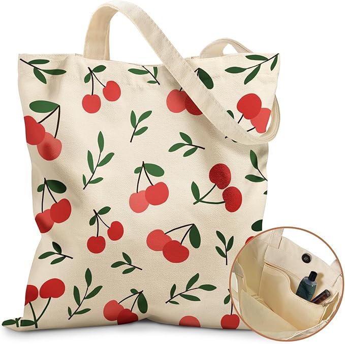 Miss Adola Aesthetic Tote Bag for Girls - with Magnetic Buckle and Zipper Inner Pocket for Women Lady Canvas Cotton Tote Bag