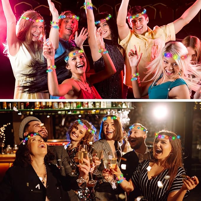 Valentines Day Gifts, 100 PCS New Year LED Flower Crowns Headbands, Light Up Flower Crowns For Women, Glow in the Dark Headband for Wedding Reception Birthday Mardi Gras Cosplay Princess Party Favors