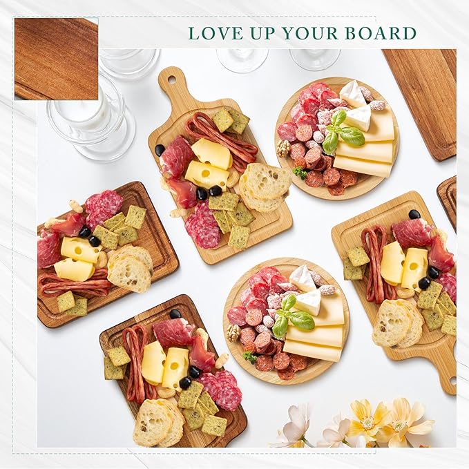 2 Set Bridal Baby Shower Cheese Prizes Wooden Square Board Gift Set Knives Forks Thank You Tags with Box for Guests for Valentines Bridal Baby Shower Housewarming Gifts (Acacia Color)