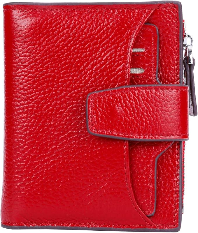 AINIMOER Women's RFID Blocking Leather Small Compact Bi-fold Zipper Pocket Wallet Card Case Purse with id Window