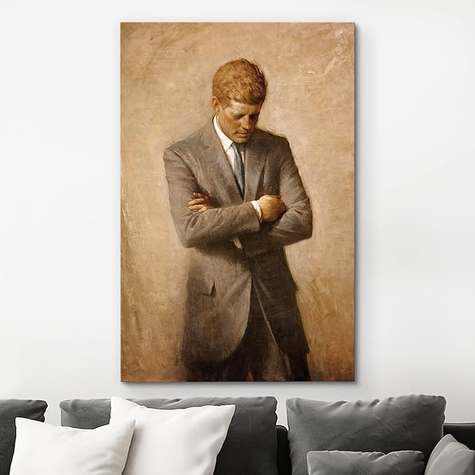 wall26 Canvas Print Wall Art Portrait of John F. Kennedy People Pop Culture Historical Realism Famous Closeup Colorful Multicolor Classical for Living Room, Bedroom, Office - 32"x48"