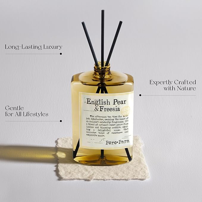 English Pear&Freesia Scent Premium Reed Diffuser Set - 400ml /13.53 fl.oz Scented Oil with 6 Sticks | Long-Lasting Fragrance for Home & Office | Luxury Gift