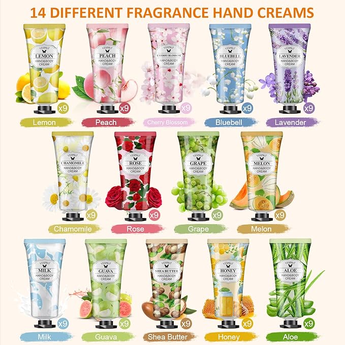 VESPRO 126 Pack Hand Cream Set, Mothers Day Gifts, Bulk Hand Lotion Travel Size for Dry Cracked Hands, Mini Hand Lotion for Valentines Day Gifts, Bridesmaid Gifts, Employee Appreciation Gifts