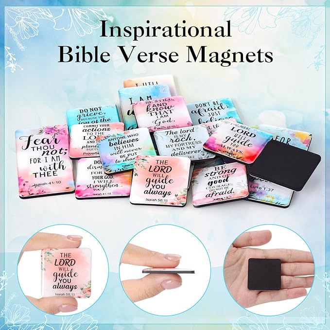 Blosssound 36 Pcs Inspirational Christian Magnets with Floral Bible Verses Thick Religious Refrigerator Magnet Motivational Quotes Fridge Scripture Positive Gifts for Home Office School Locker Decor