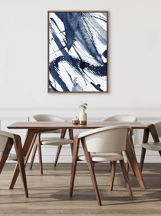 Kate and Laurel Sylvie Indigo Watercolor Framed Canvas Wall Art by Amy Peterson, 31.5x41.5 Gold, Modern Blue Abstract Art for Wall