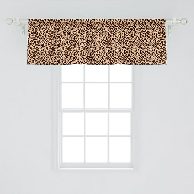 Ambesonne Peach Color Leopard Print Window Valance, Orange Color Leopard Pattern Illustration Exotic Pattern, Curtain Valance for Kitchen Bedroom Decor with Rod Pocket, 42" x 18", Orange and Black