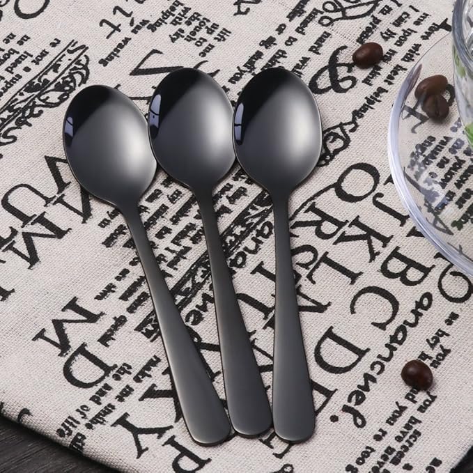Buyer Star 12 Pieces Black Teaspoons 5.5-Inch Mini Coffee Spoons Stainless Steel Sugar Demitasse Espresso Spoons