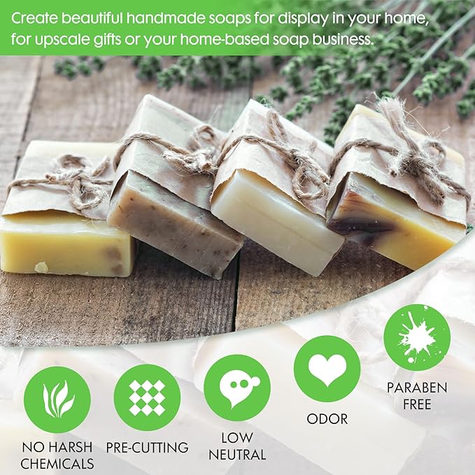EDSRDRUS 2LB Shea Butter Soap Base Pre-Cut Moisturizing Natural Base Melt and Pour DIY Handmade for Crafting Soap Making