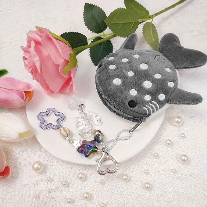 Cute Keychain Whale Shark Coin Purse Keychain Cute Plush Zipper Change Pouch, Kawaii Handmade Wallet for Women