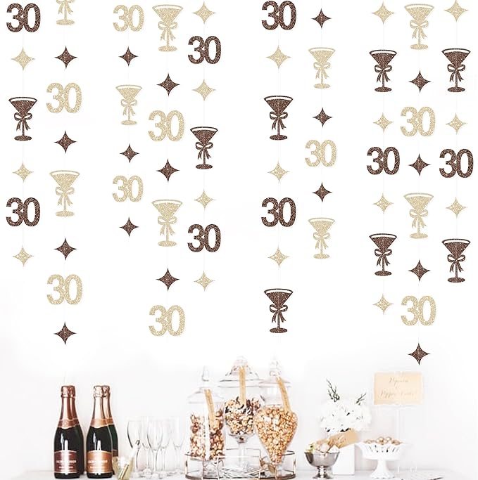 Champagne Gold Brown 30th Birthday Decorations Espresso Martini Garland Streamer Banner Decor for Women A Tini Bit Older Martini Birthday Cheers to 30 Years Happy 30th Anniversary Bar Party Supplies