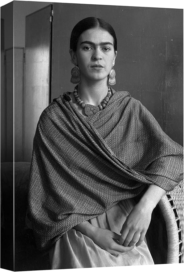 wall26 Canvas Print Wall Art Mexican Master Artist Black & White Frida Kahlo Historic Classic Photography Realism Traditional Portrait Vintage Retro for Living Room, Bedroom, Office - 12"x18"