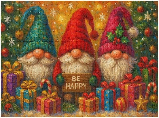 The Joyful Christmas Gnome 500-Piece Wooden Jigsaw Puzzle, Festive Holiday Puzzle, Idea, Cozy Indoor Fun, Mindful Leisure Activity for Adults and Family