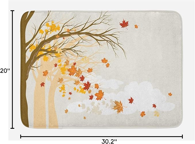 Lunarable Fall Bath Mat, Pastel Colored Autumn Trees in The Park Shedding Leaves Graphic Design Print, Plush Bathroom Decor Mat with Non Slip Backing, 30.2" x 20", Beige Brown