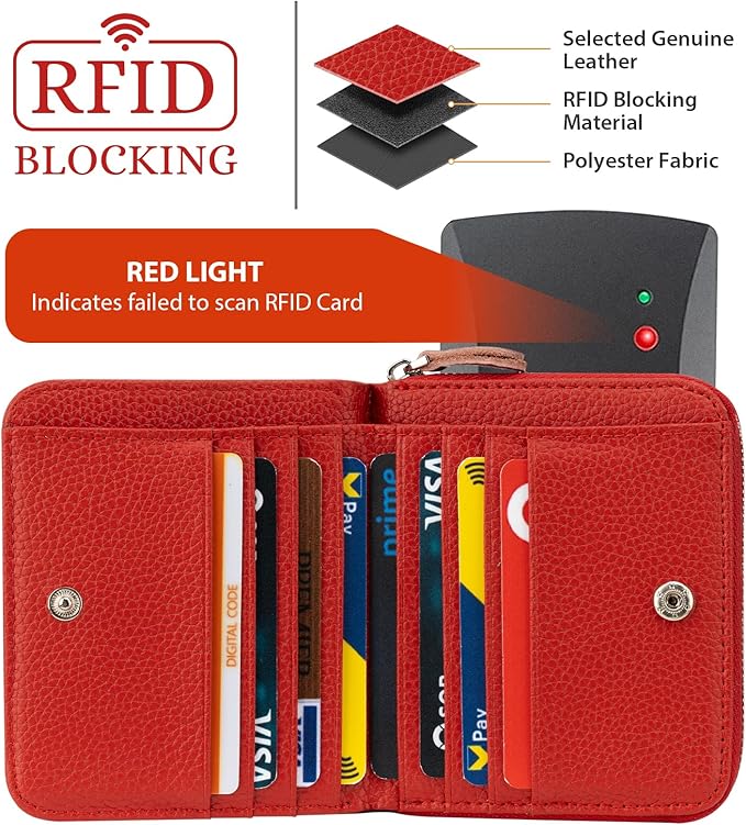 Genuine Small Wallet for Women, Slim RFID Blocking Credit Card Holder with ID Window, Compact Purses for Women with 10 Card Slots