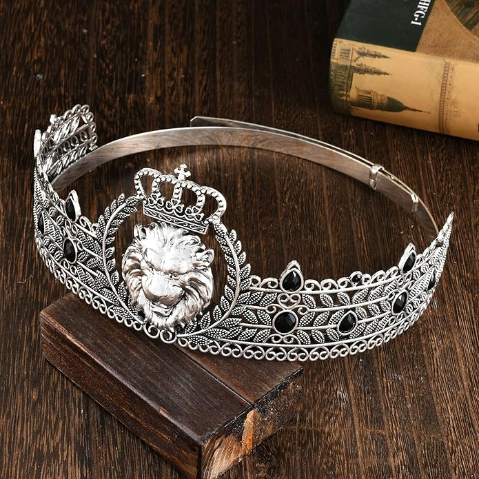 King Crown and Birthday Sash, King Crown for Men,Gold Men's Tiara Prince Diadem,Royal Medieval Cosplay Birthday Prom Halloween Hair Accessories