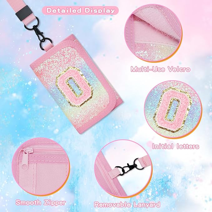 Christmas Gifts for Girls 3 4 5 6 7 8 9 10 11 12 Years Old Kids Wallet Cute Initial Coin Purse Toddler Wallet with Magic Sticker (Shiny Rainbow, O)