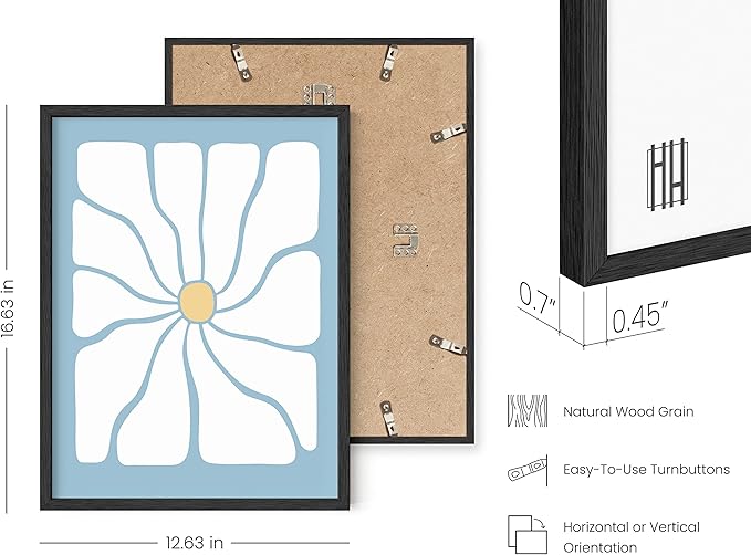 HAUS AND HUES Daisy Artwork, Danish Pastel Floral Wall Art, Blue Aesthetic Posters, Indie Room Decor (Black Framed, 12x16)