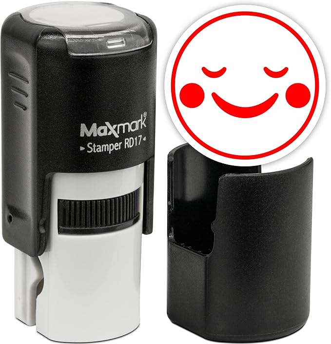 MaxMark Round Self Inking Emoji Stamp - Peace - Red Ink