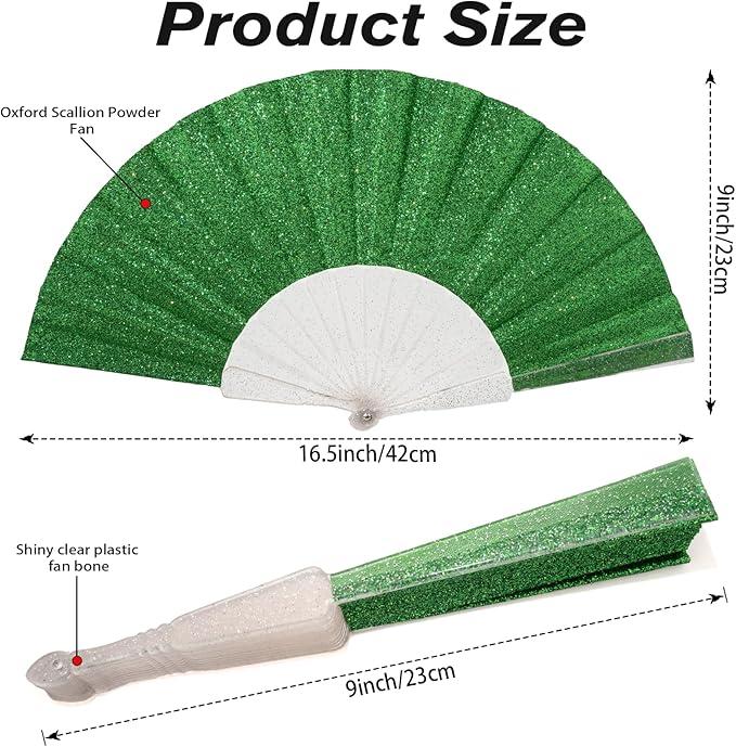 24 Pack Handheld Fan,Folding Hand Glitter Fan with Shining Transparent Fan Rib – Ideal for Wedding, Church, Festival, Dance, Tea Party, Club, and EDM Accessories, Light Green