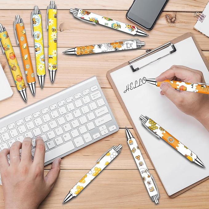 Idealmuzik Bee Pens Set – Cute Yellow & White Bumblebee-Themed Gel Pens for Teens, and Adults – Fun Bee Stationery for School, Office, Journaling, and Gift Giving, 10 Pack