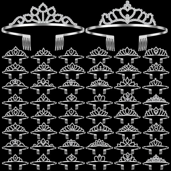 Riceshoot 50 Pcs Tiara Crowns Bulk for Women Crystal Princess Tiara Queen Rhinestone Crown with Comb Silver Bridal Wedding Headband for Women Prom Birthday Party Hair Accessory